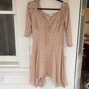 Chic Beige Asymmetrical Lace Dress